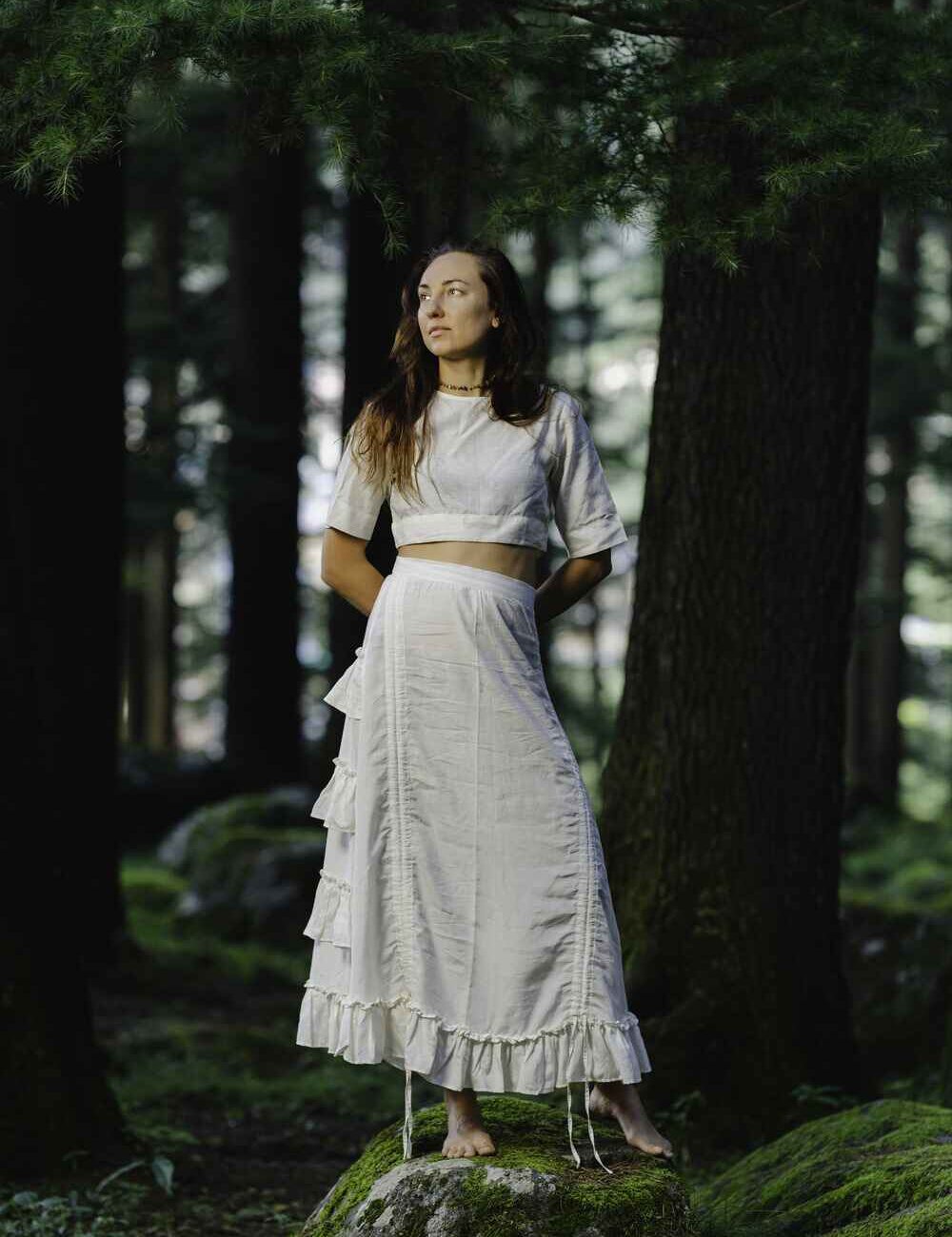 Off-White Ruffled Cotton Linen Skirt - Image 4