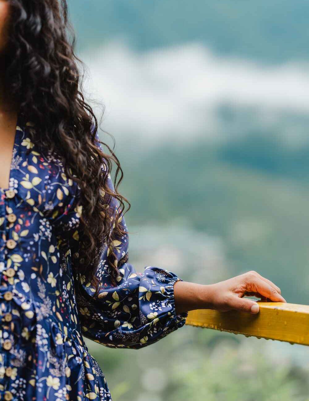 Blue Floral Short Cotton Dress - Image 5