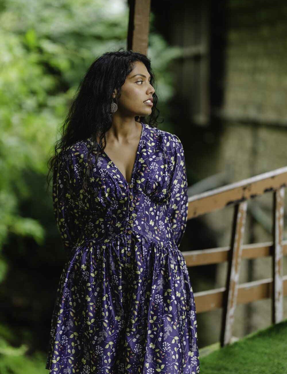 Blue Floral Short Cotton Dress - Image 4