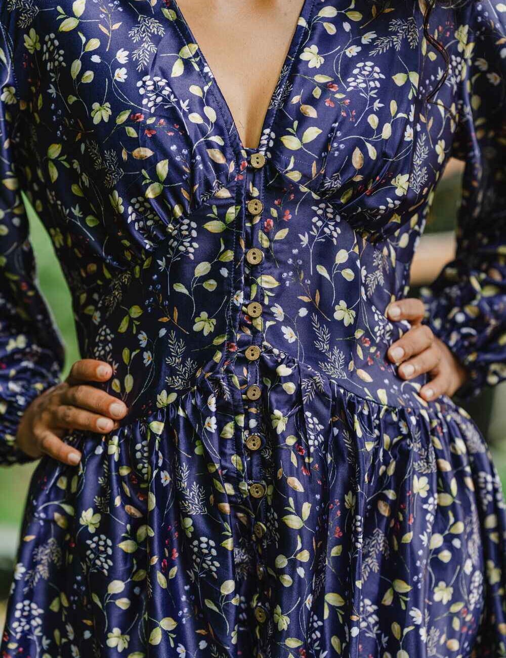 Blue Floral Short Cotton Dress - Image 2