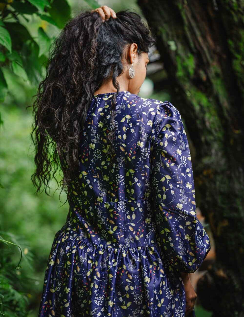 Blue Floral Short Cotton Dress - Image 6