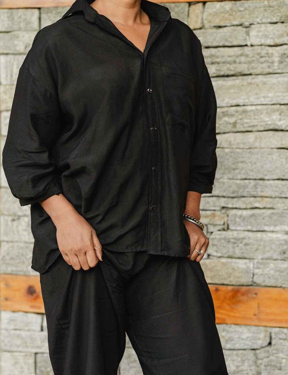 Black Linen Cotton Coord Set - Image 6