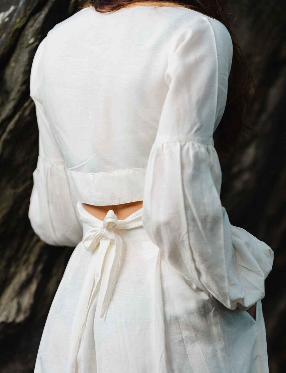 Off-White Cotton Linen Wrap Top - Image 3