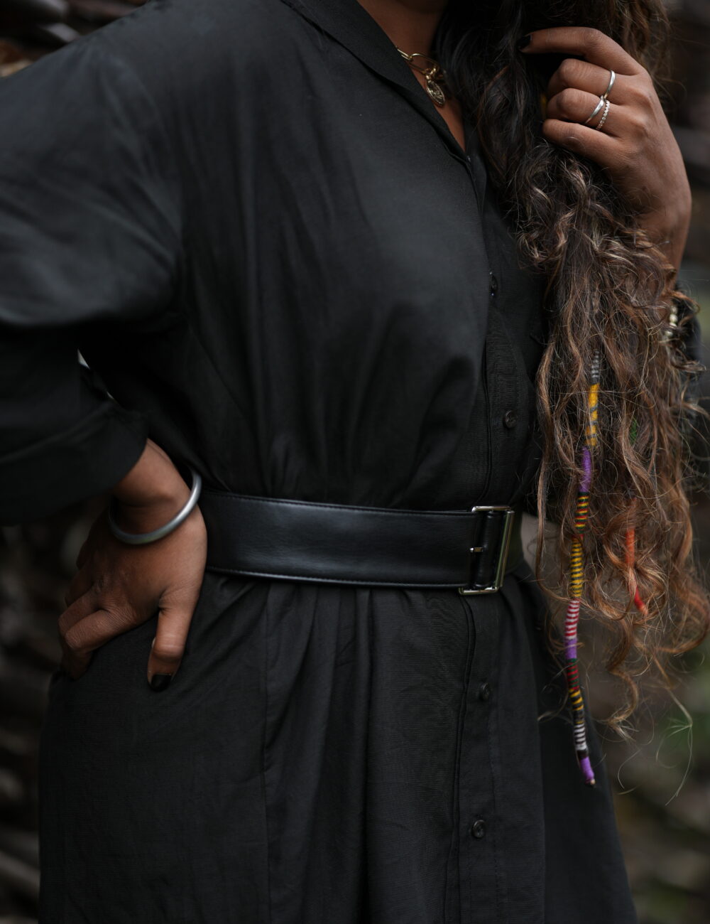 Black Linen Cotton Shirt Dress - Image 6