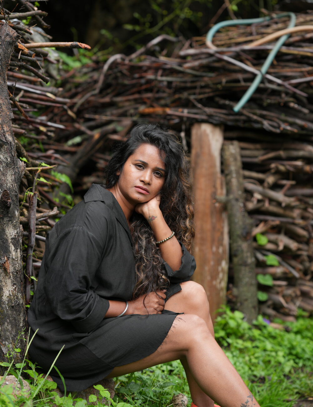 Black Linen Cotton Shirt Dress - Image 2