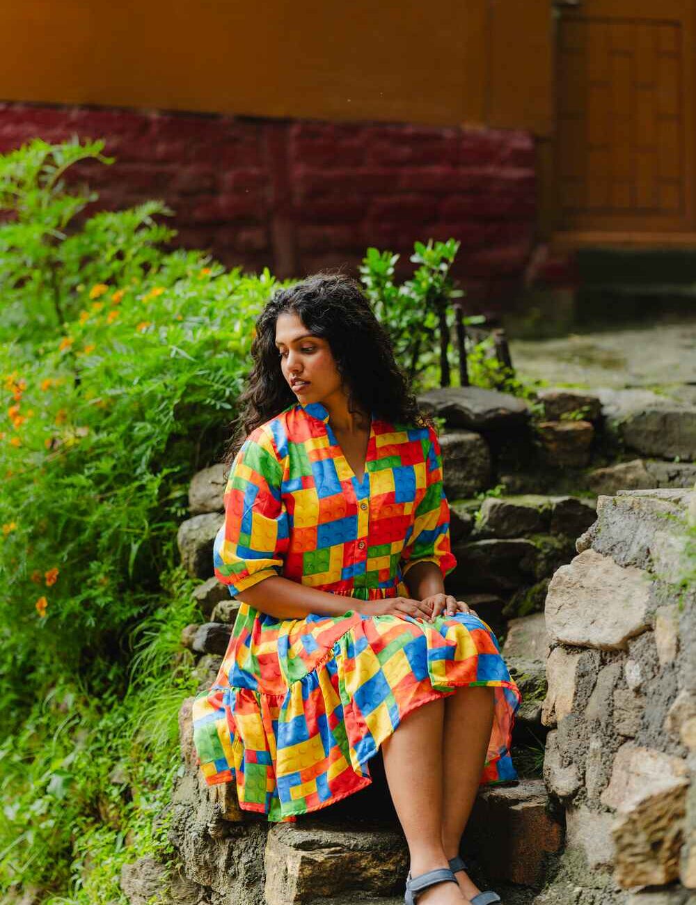 Multi-Color Baby Satin Short Dress With Full Sleeves - Image 4