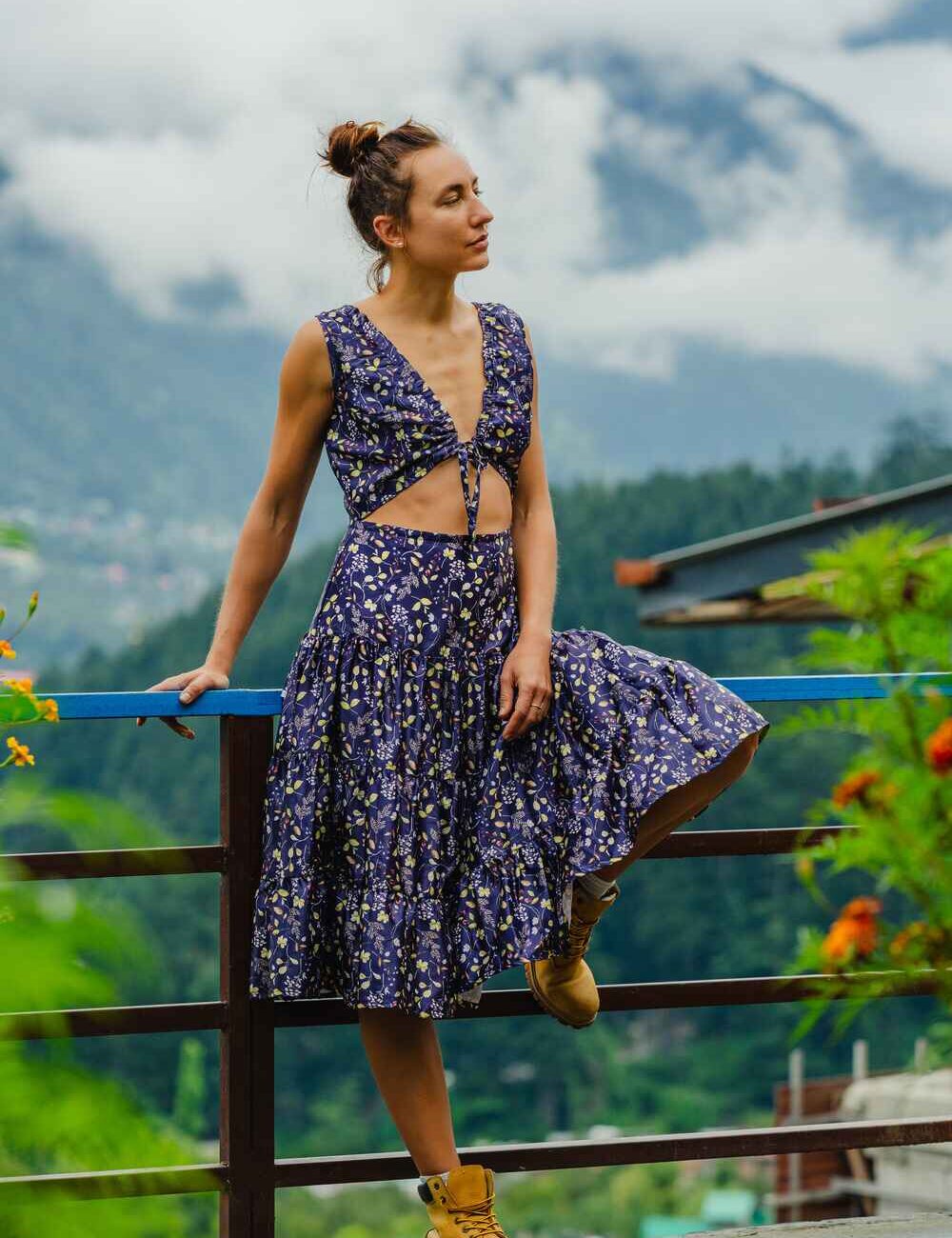 Floral Long Dress With A Front Tie