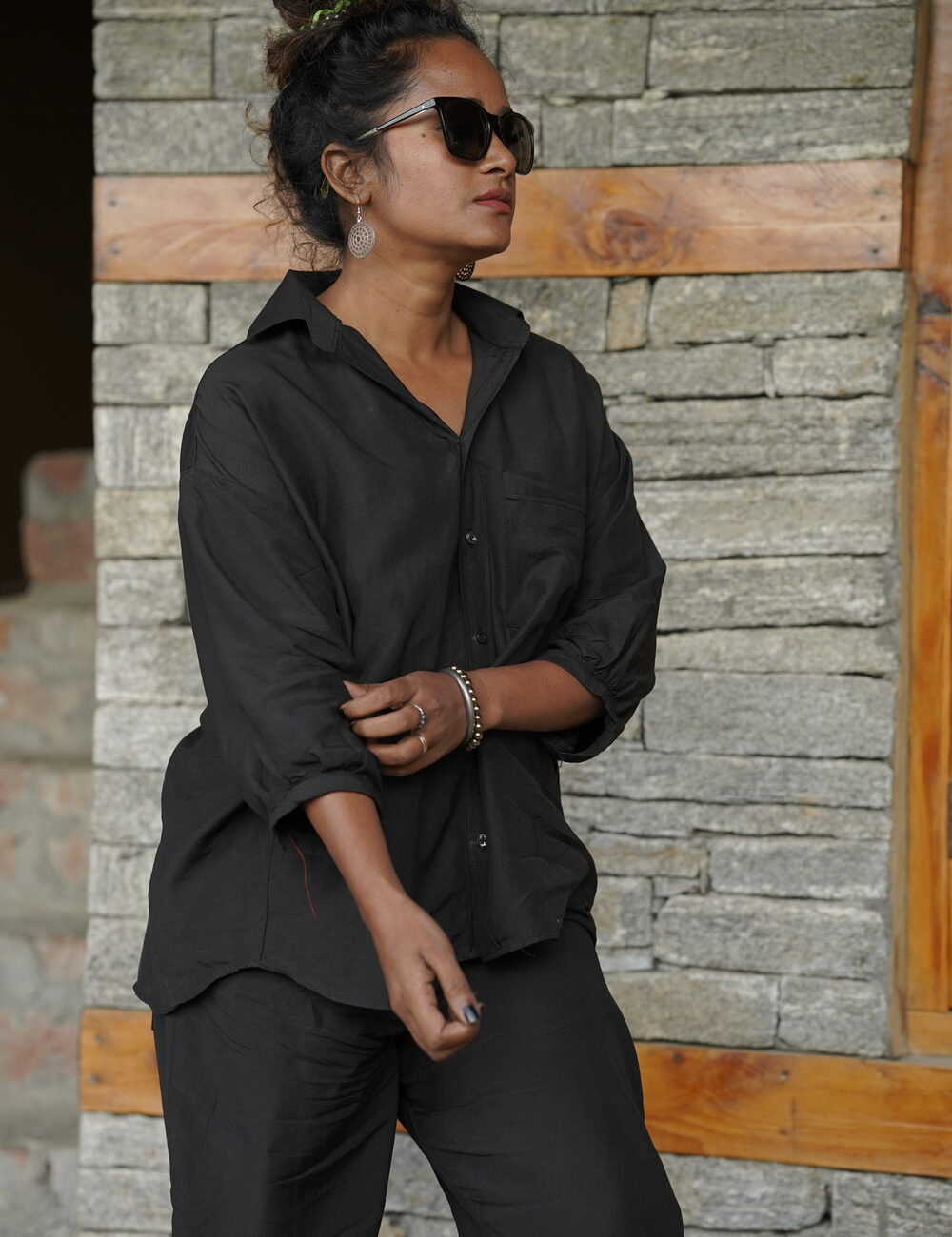 Black Linen Cotton Coord Set - Image 3