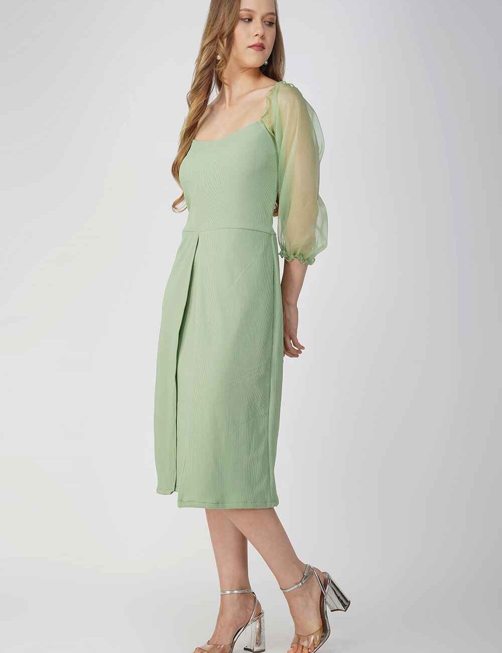Light Green Banana Fabric Casual Dress - Image 4