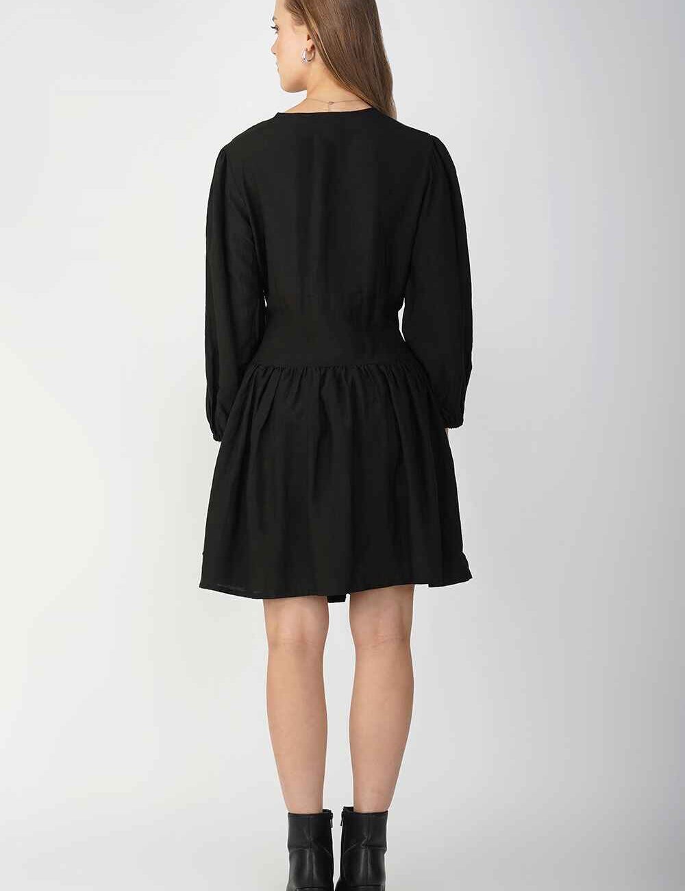 Black Buttoned Long Sleeve Dress - Image 4