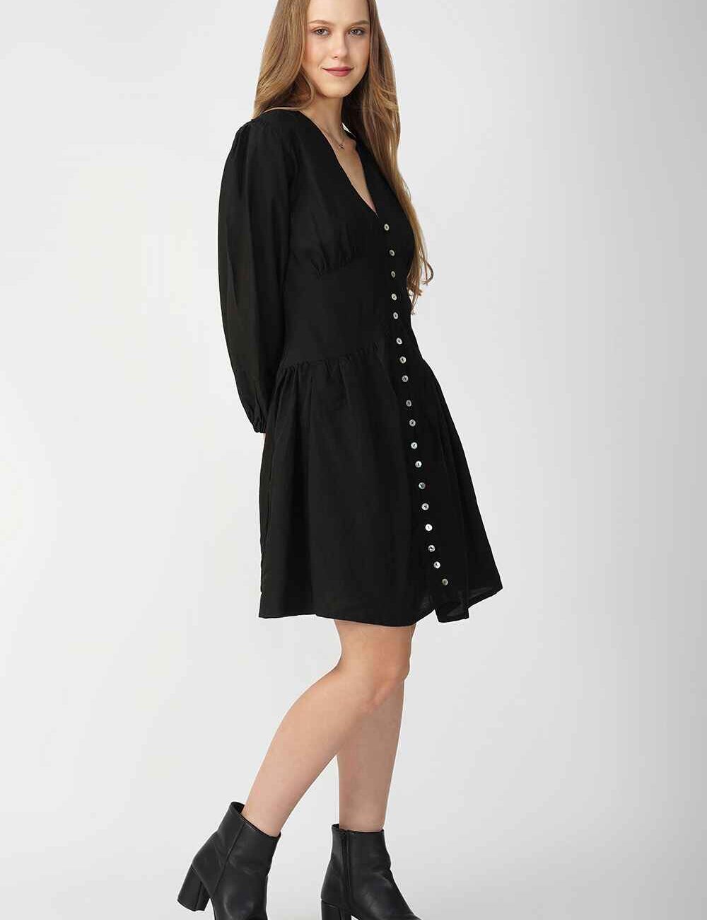 Black Buttoned Long Sleeve Dress - Image 6