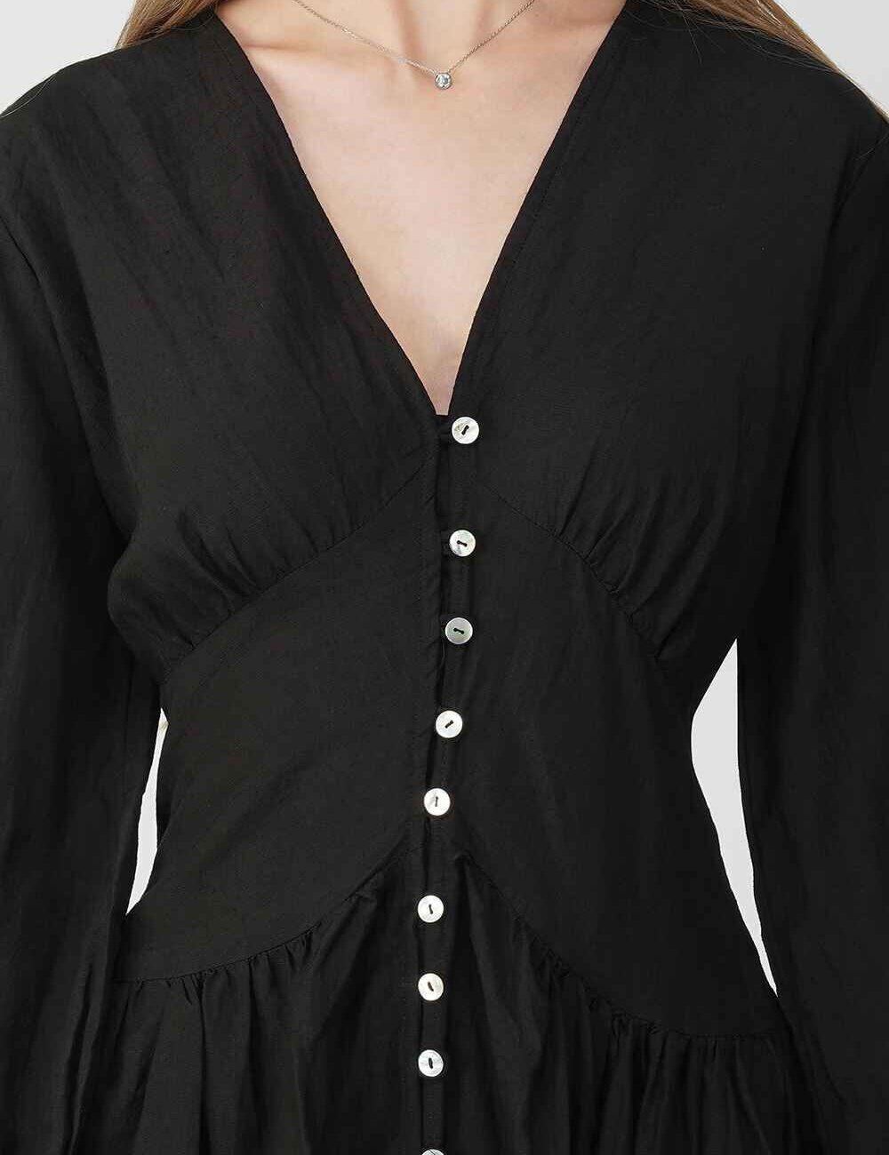 Black Buttoned Long Sleeve Dress - Image 2