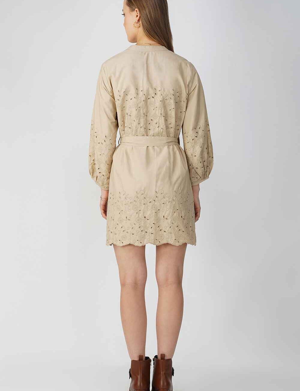 Sand Off-White Hakoba Cotton Tunic Embroidered Dress - Image 2