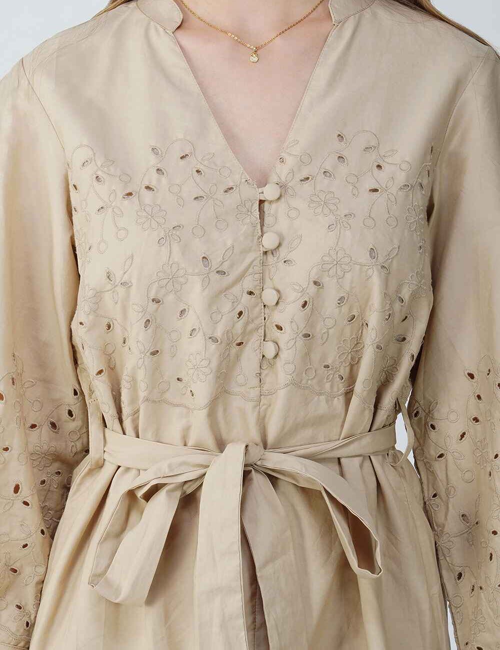 Sand Off-White Hakoba Cotton Tunic Embroidered Dress - Image 6
