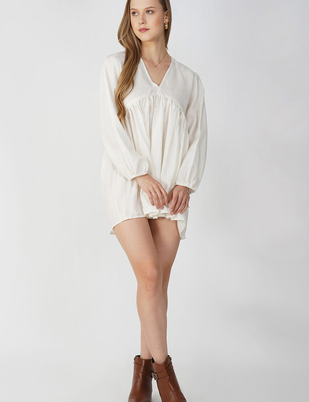 Off-White Linen Cotton Everyday Dress - Image 3