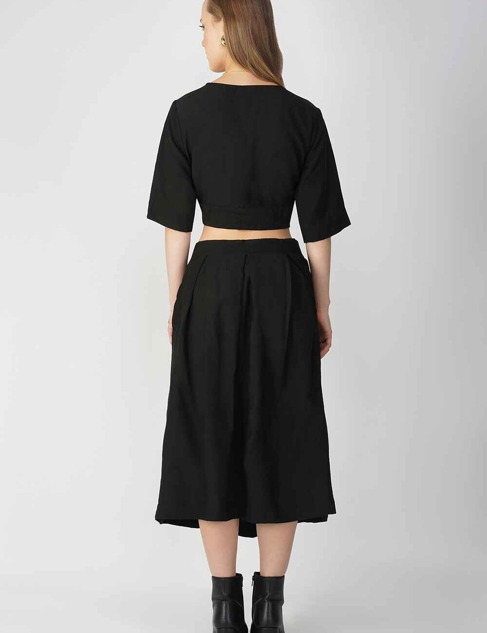 Black Cotton Linen Midi Skirt - Image 2