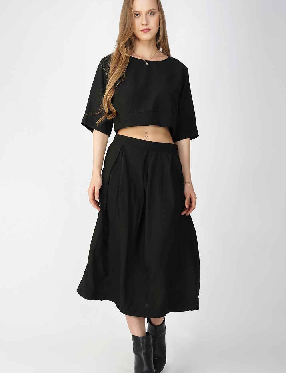 Black Cotton Linen Crop Top - Image 4