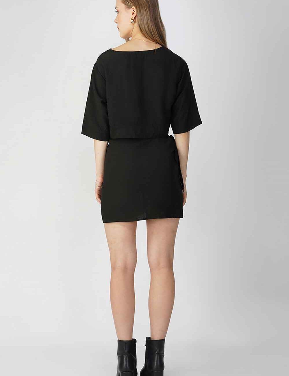 Black Cotton Linen Wrap Skirt - Image 2