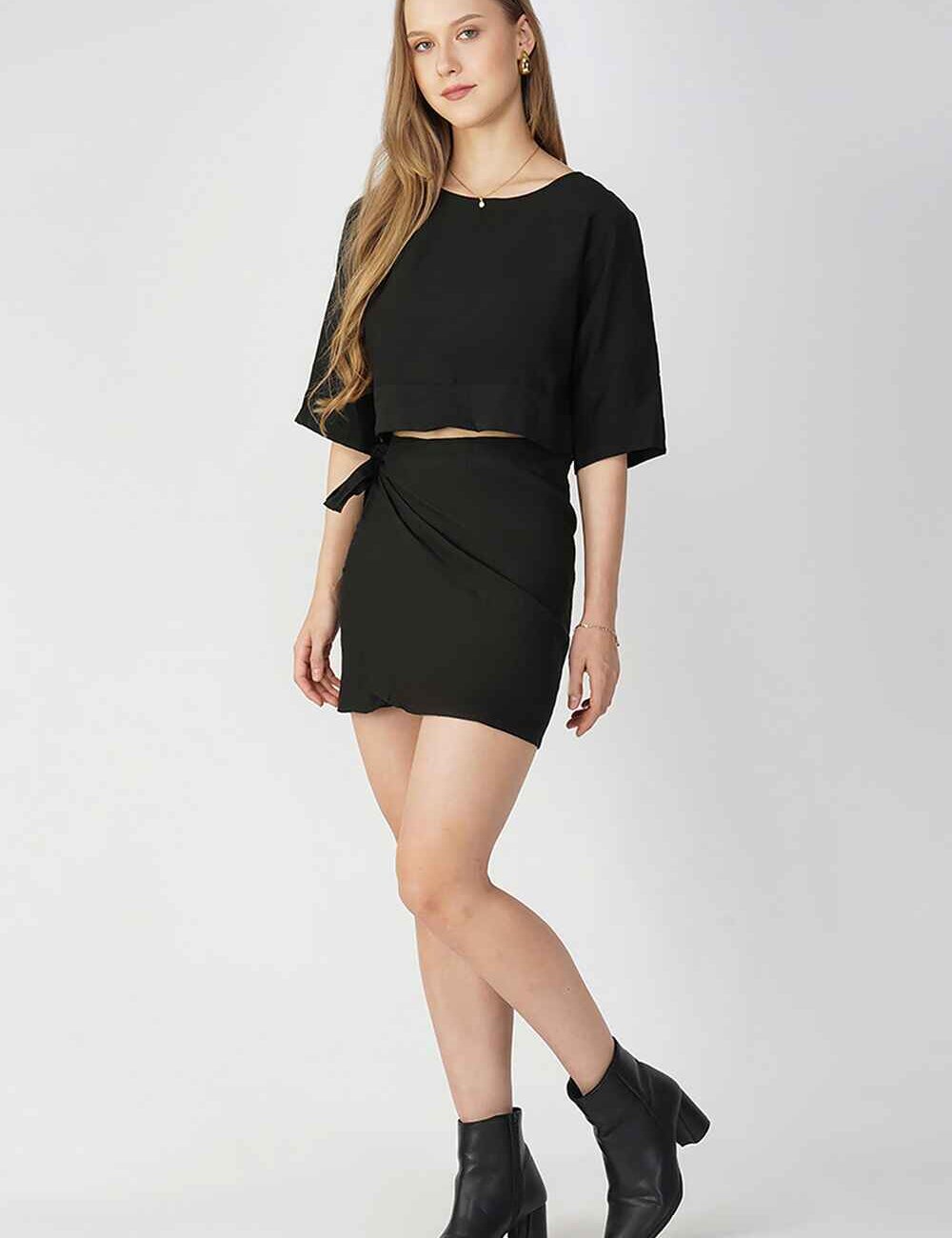 Black Cotton Linen Wrap Skirt - Image 3