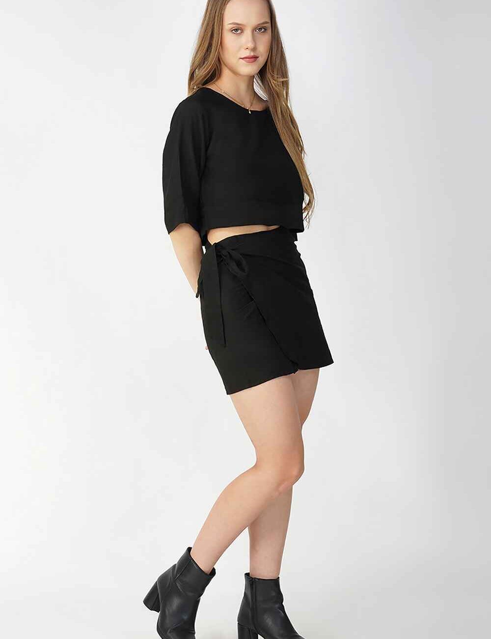 Black Cotton Linen Wrap Skirt - Image 4