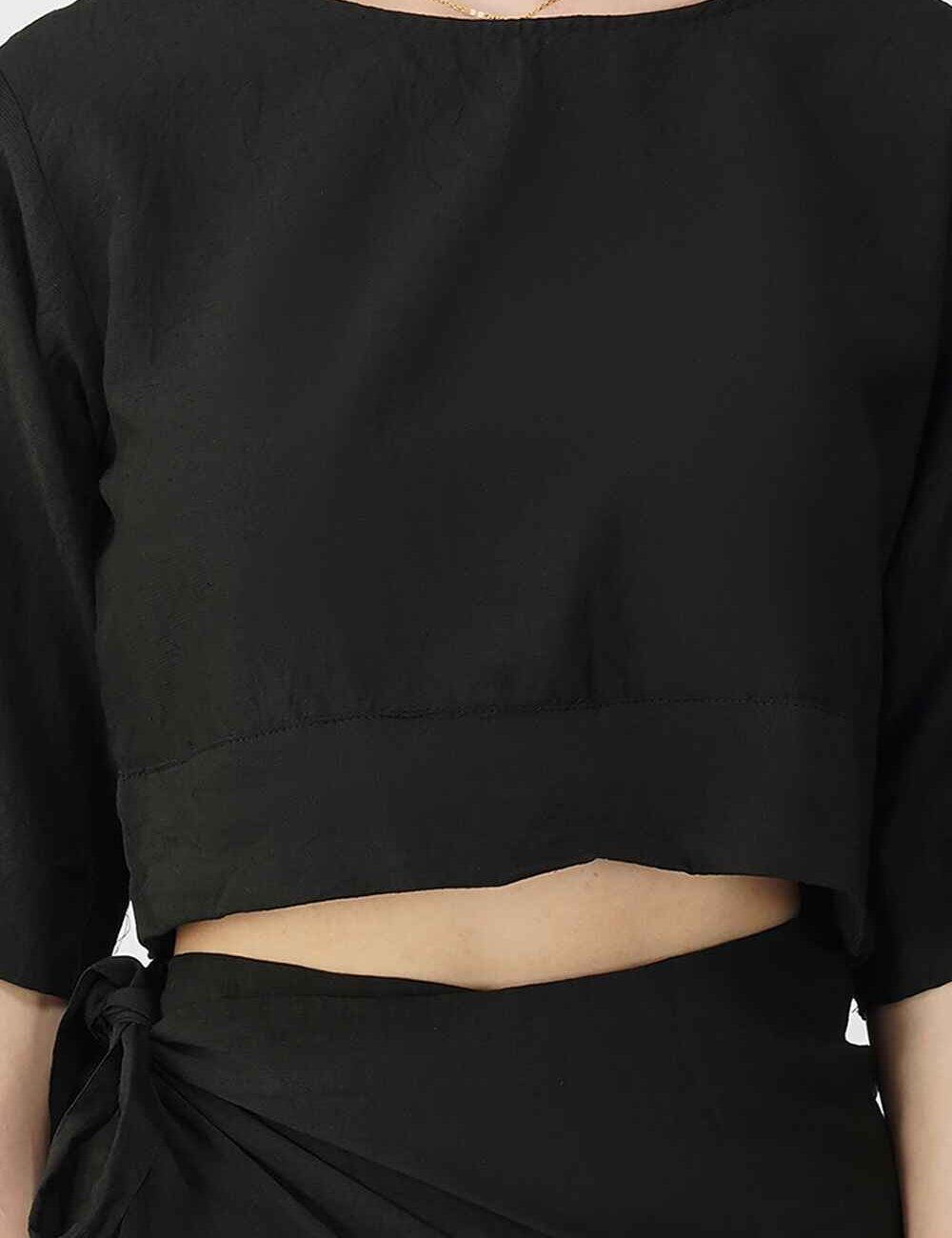 Black Cotton Linen Wrap Skirt - Image 5