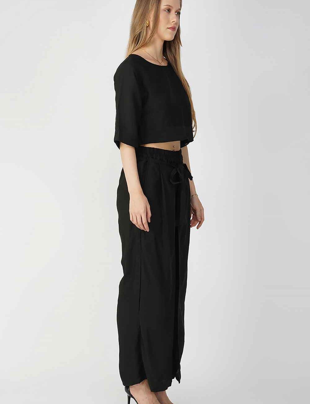 Black Cotton-Linen Palazzo Pants - Image 4