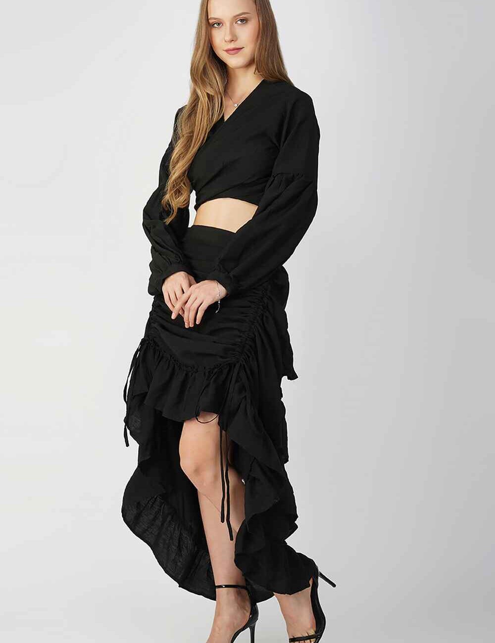 Black Linen-Cotton Wrap Top - Image 6