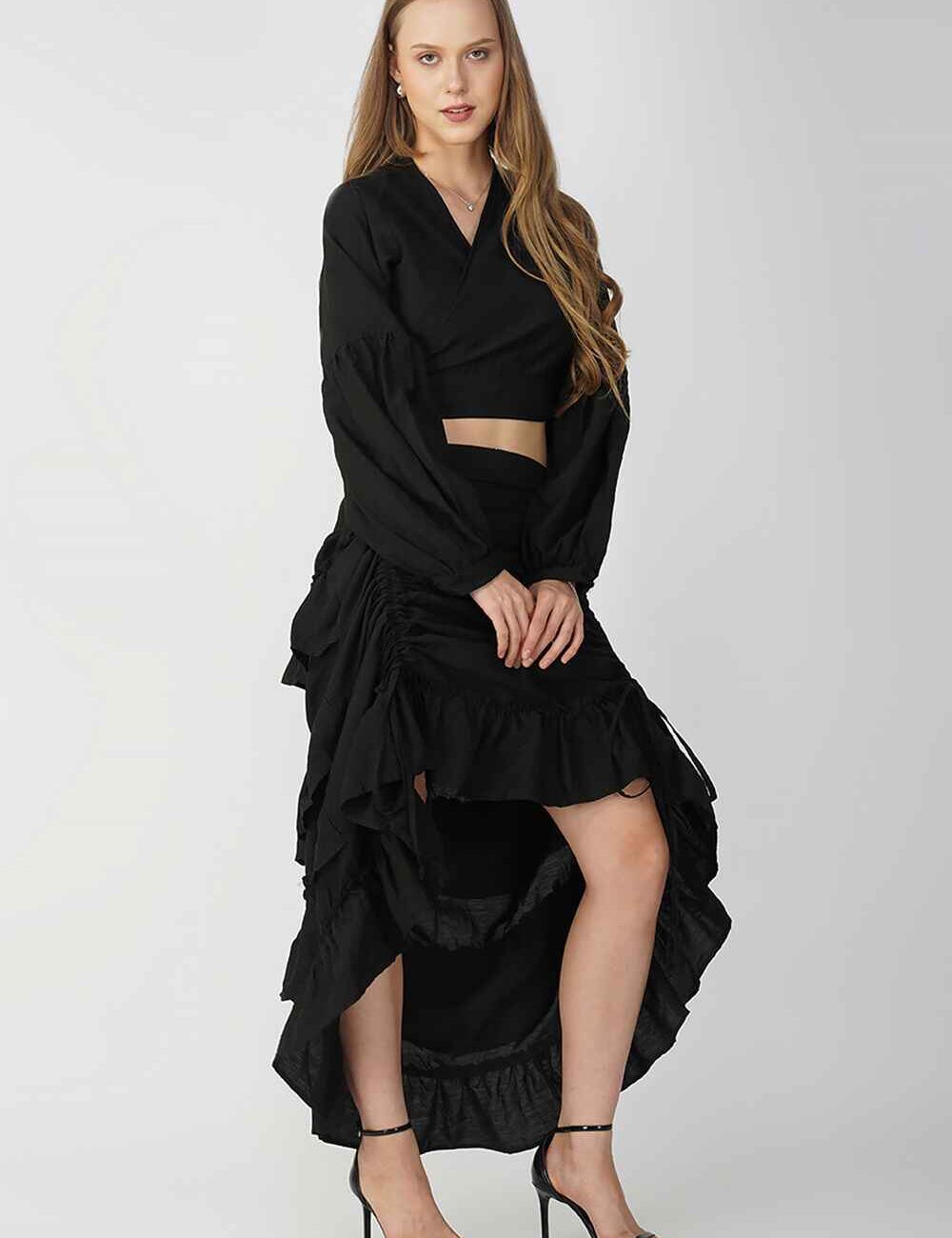 Black Cotton-Linen Multi-Style Skirt - Image 5