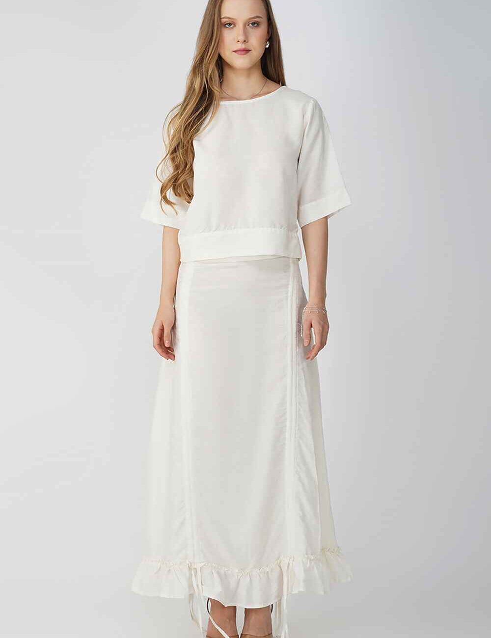 Off-White Cotton-Linen Multi-Style Skirt - Image 2