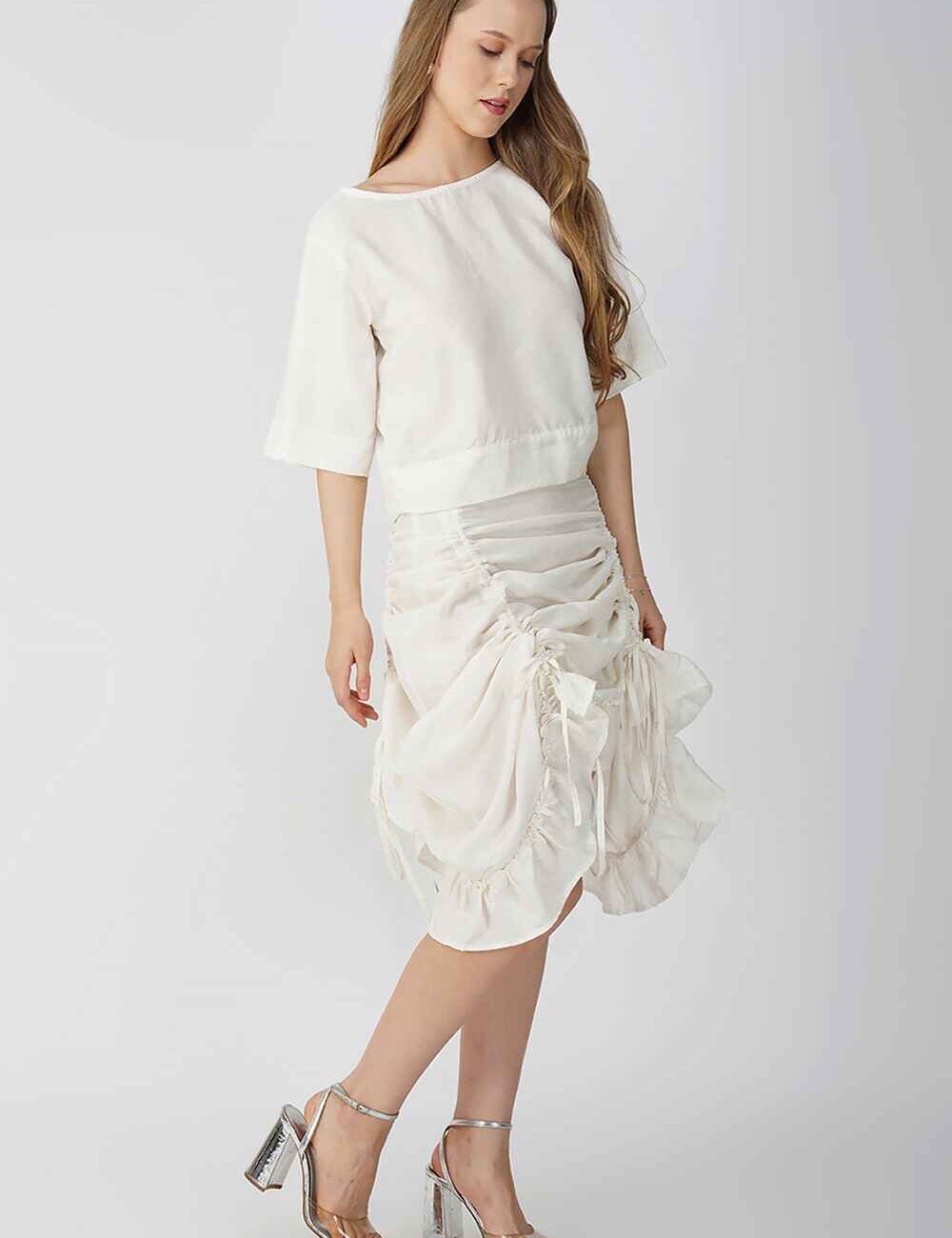 Off-White Cotton-Linen Multi-Style Skirt - Image 6