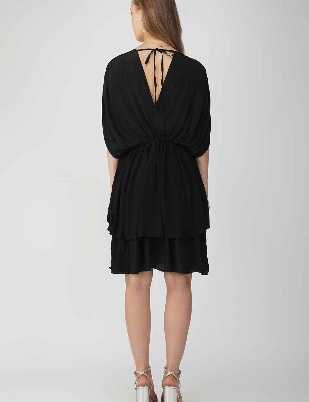 Black Drawstring V-Neck Party Dress - Image 2