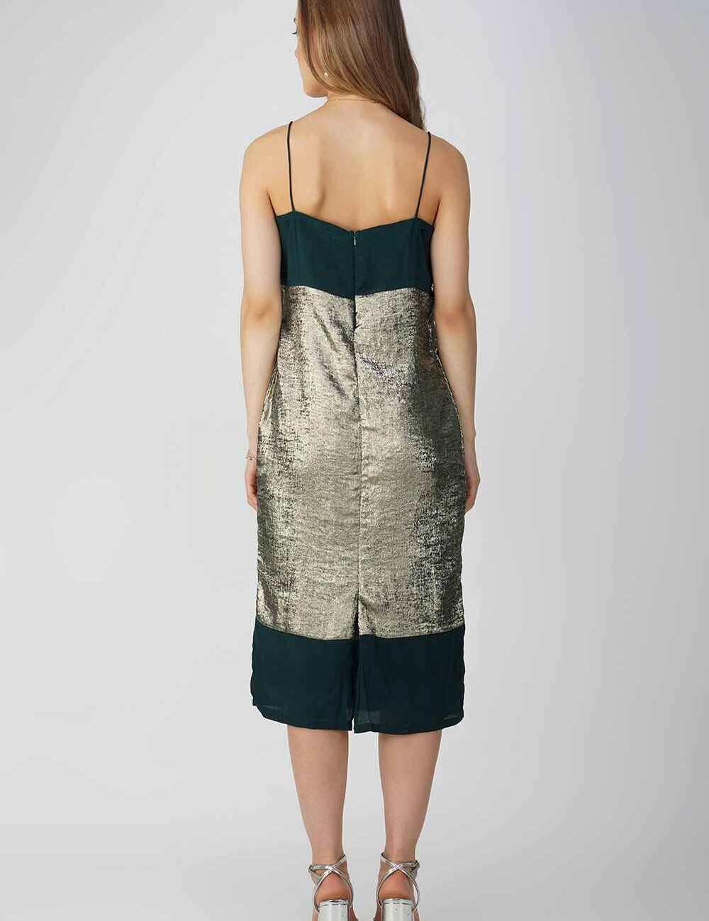 Green and Gold Zari Silk Party Dress - Image 3