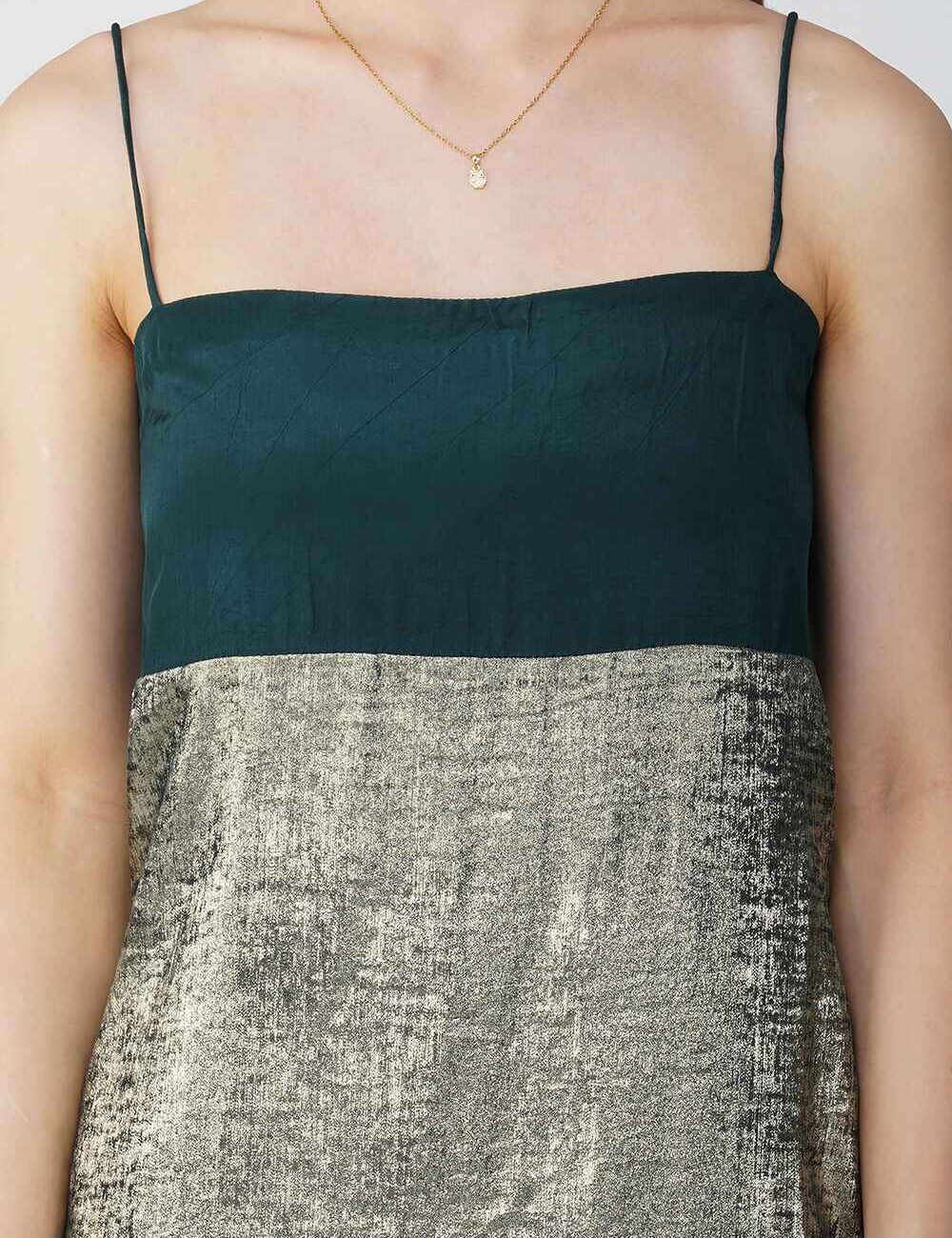 Green and Gold Zari Silk Party Dress - Image 2