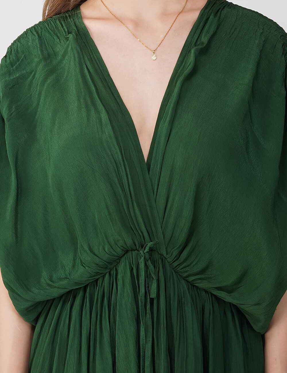 Green Drawstring V-Neck Party Dress - Image 6