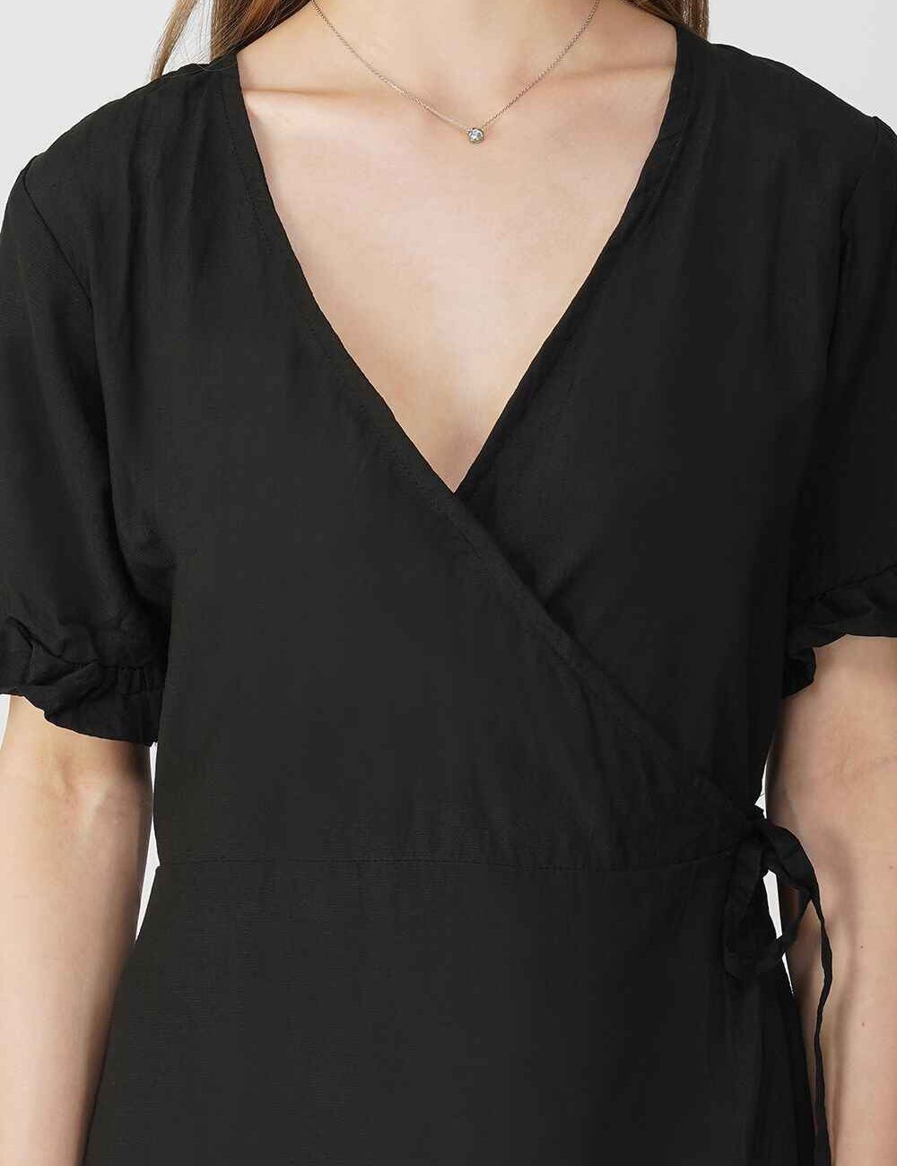 Black Wrap Short Dress - Image 6