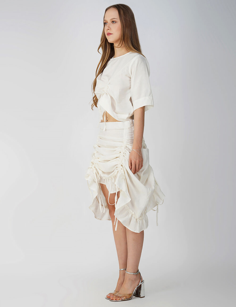 Adjustable Cotton Linen Off-White Crop Top - Image 5