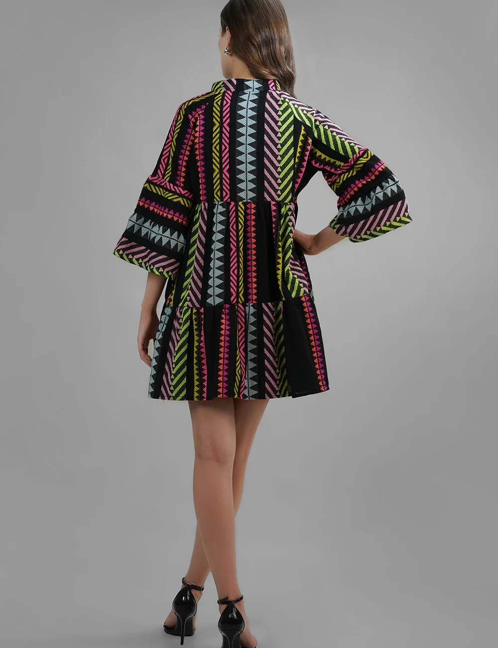 Multicolor Handmade Lurex Jacquard Cotton Dress with Loose Silhouette - Image 5