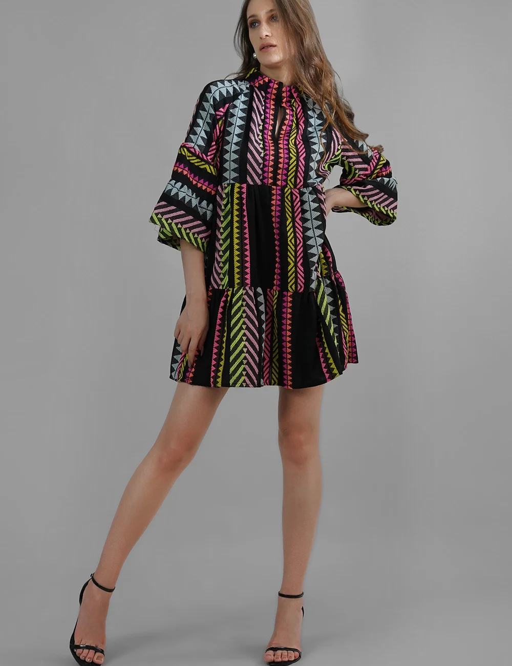 Multicolor Handmade Lurex Jacquard Cotton Dress with Loose Silhouette - Image 4