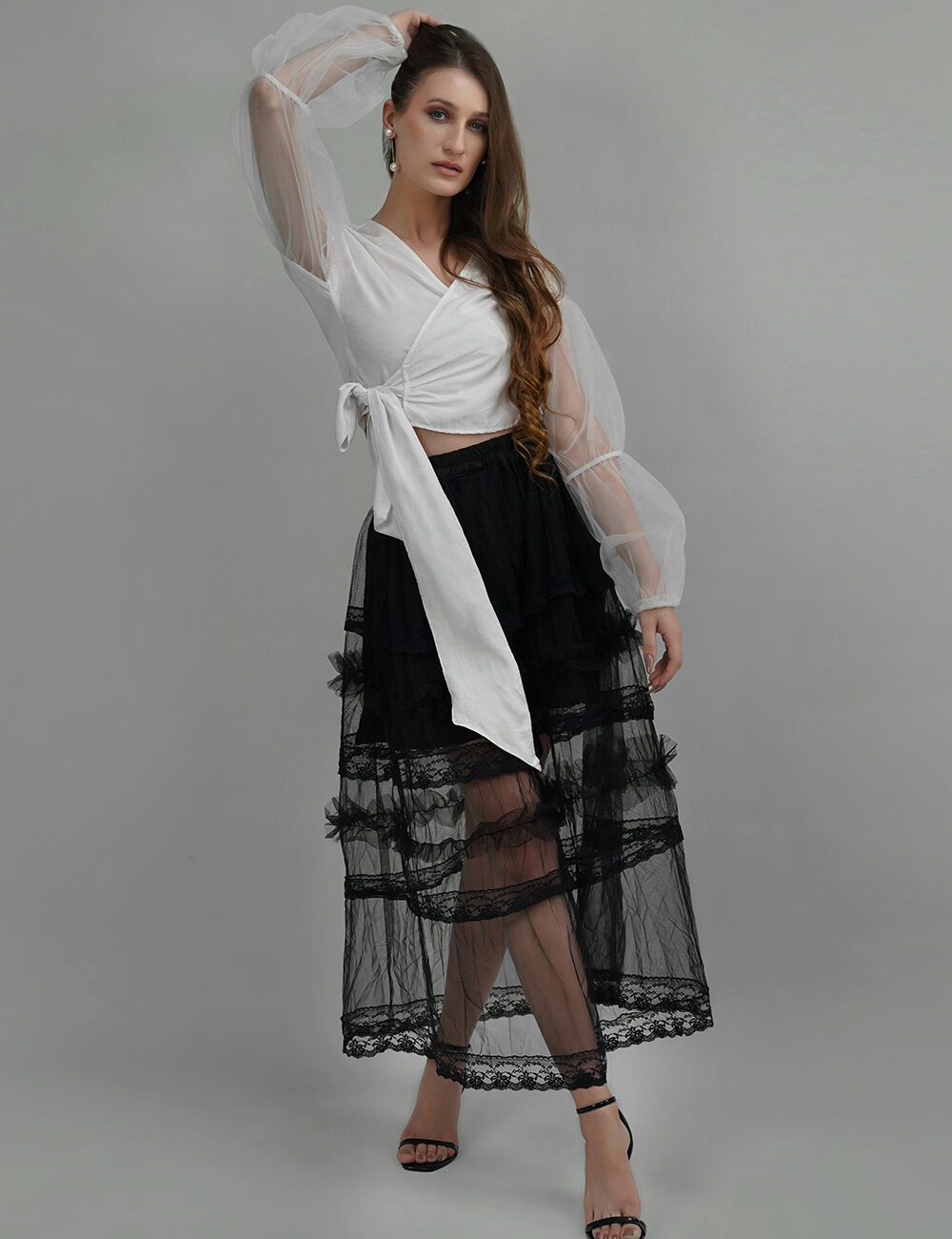 Butterfly Net Sheer Layered Skirt with Cotton & Handmade Lace Panels - Image 3