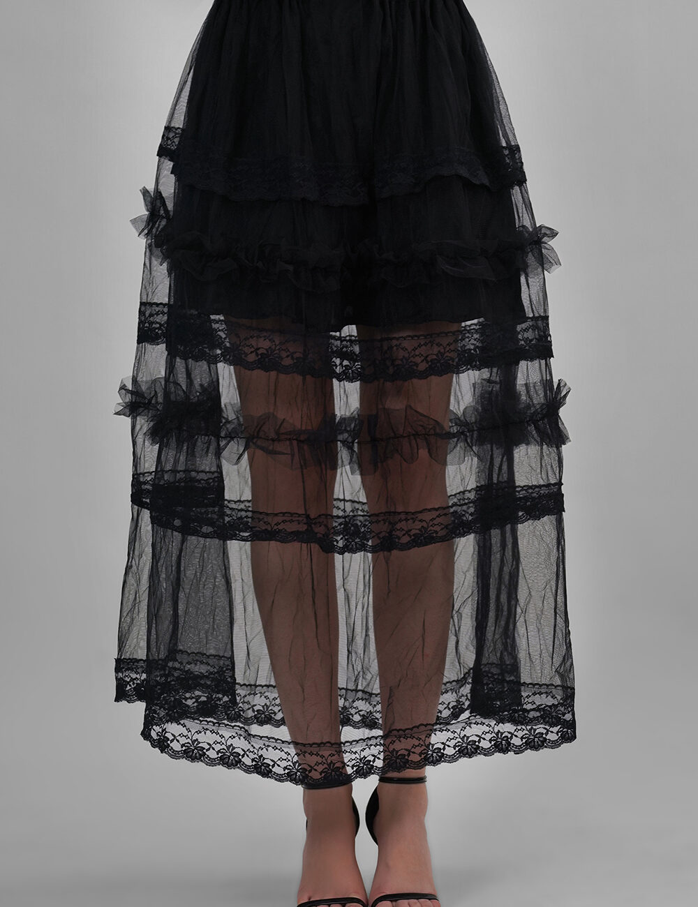 Butterfly Net Sheer Layered Skirt with Cotton & Handmade Lace Panels - Image 5