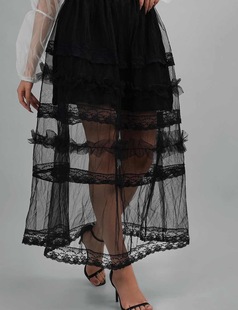Butterfly Net Sheer Layered Skirt with Cotton & Handmade Lace Panels - Image 6