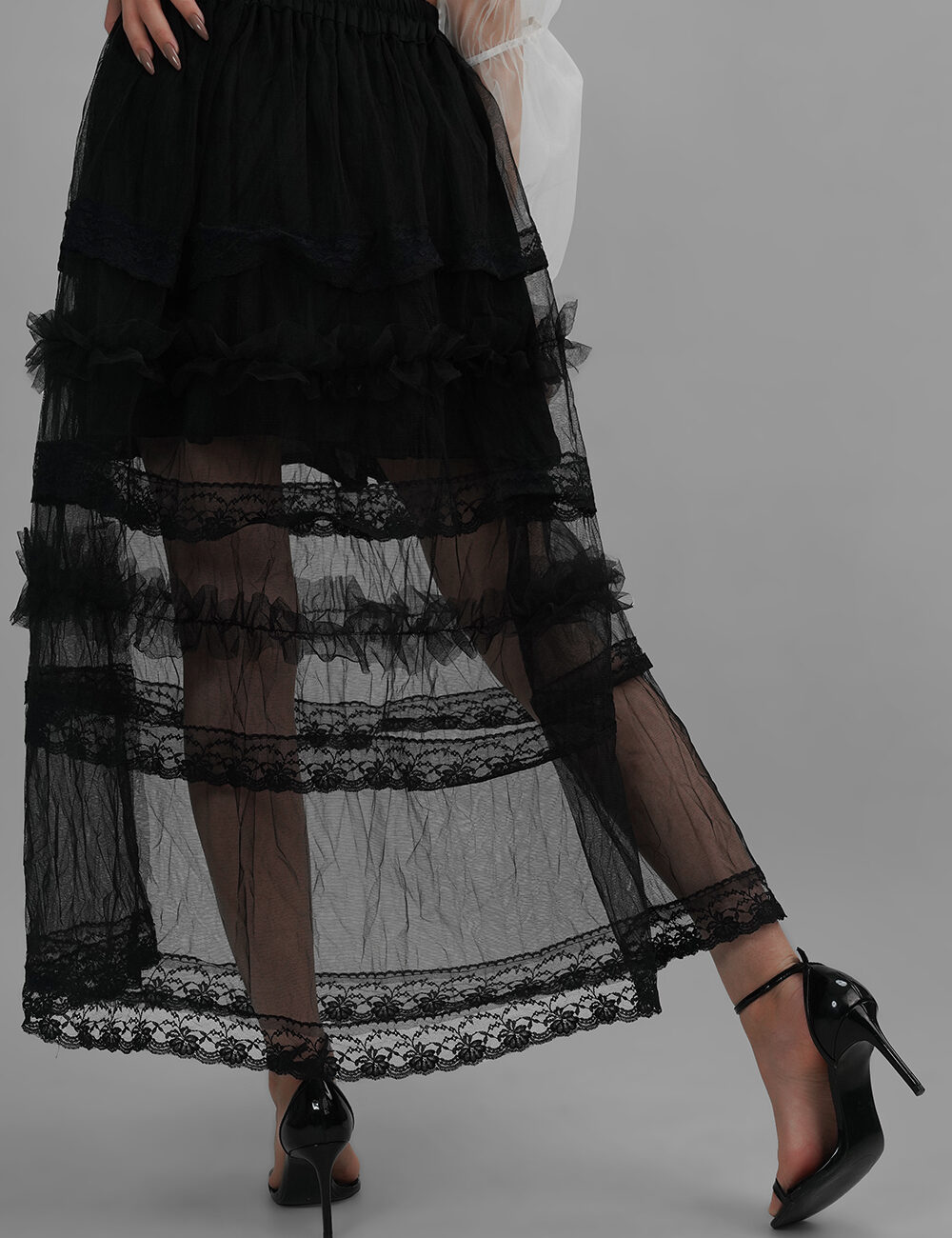 Butterfly Net Sheer Layered Skirt with Cotton & Handmade Lace Panels - Image 2