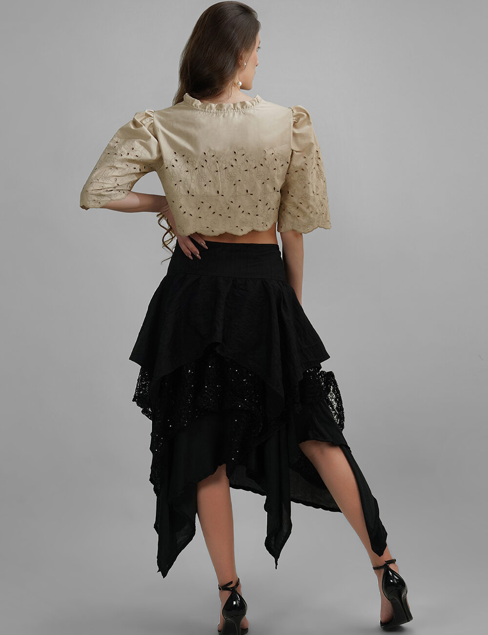 Noir Cascade Skirt with Multi-Textured Layers - Image 4