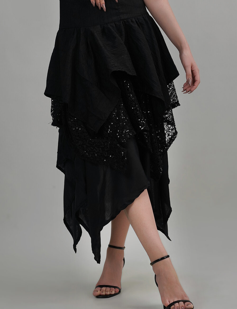 Noir Cascade Skirt with Multi-Textured Layers - Image 3