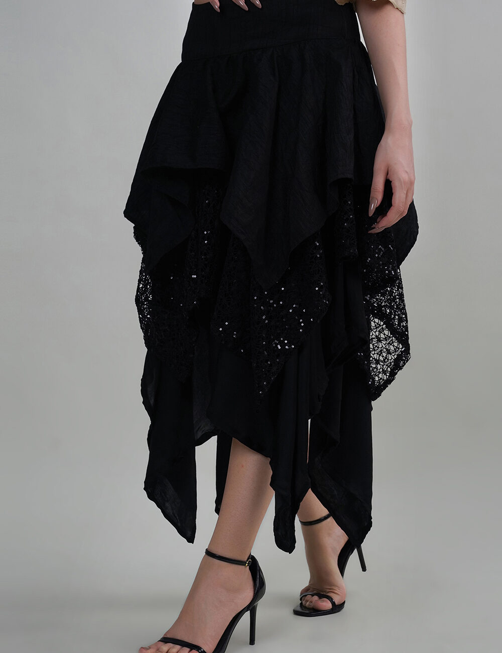 Noir Cascade Skirt with Multi-Textured Layers - Image 5