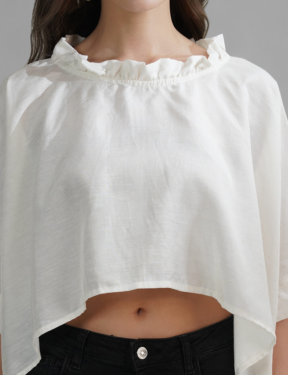 Oversized White Crop Top in Cotton Linen with Viscose Shimmer - Image 2