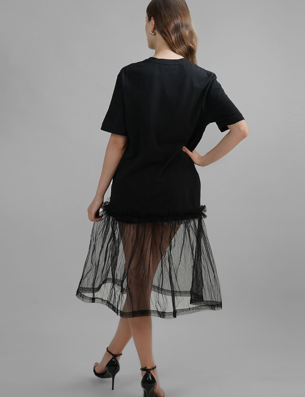 Oversized Cotton T-Shirt with Butterfly Net Hem & Hand Embroidered Pocket - Image 4