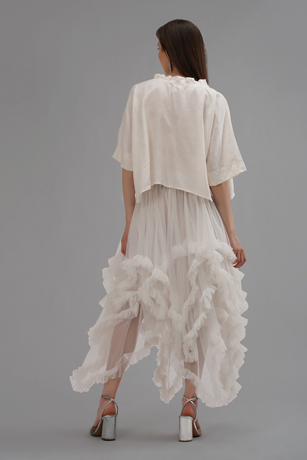 Convertible Soft Net Ruffled Skirt with Lace Details - Image 3