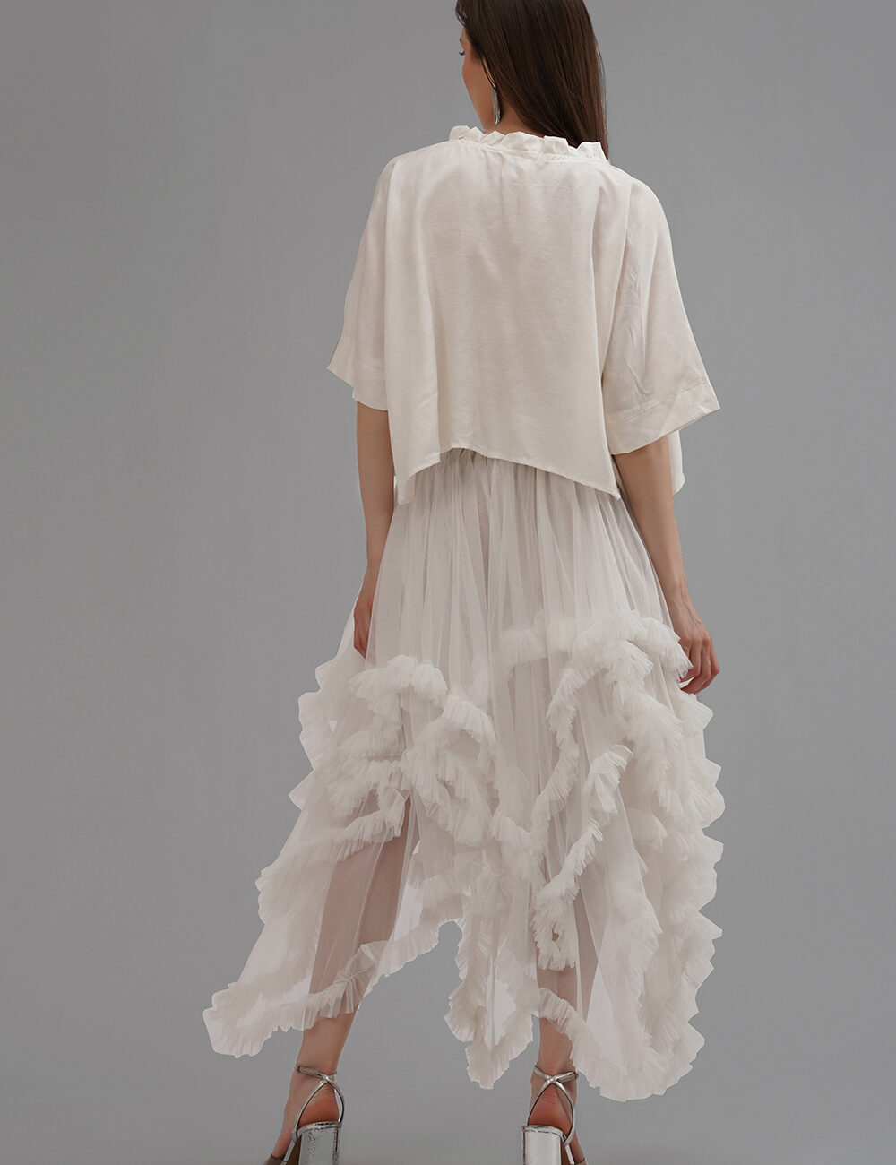 Convertible Soft Net Ruffled Skirt with Lace Details - Image 2