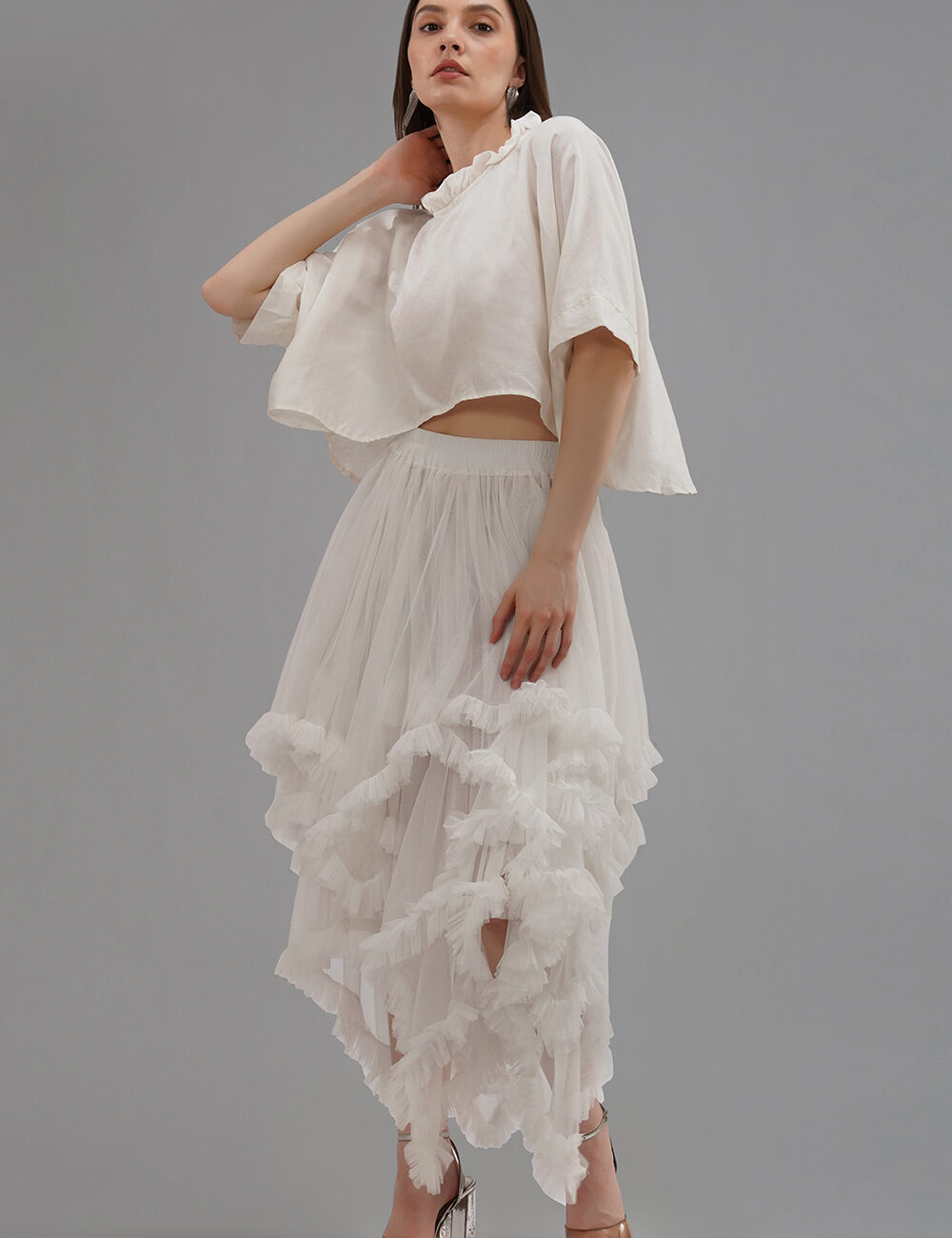 Convertible Soft Net Ruffled Skirt with Lace Details - Image 3